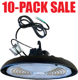 (10-PACK) PRO-SELECT UFO High Bay 150lm/w  240w/200w/150w Selectable 3500K/4000K/5000K Tunable W/Pre-Installed 12V AUX PIN Sensor Socket 36,000 Lumens w/6ft Whip Cord